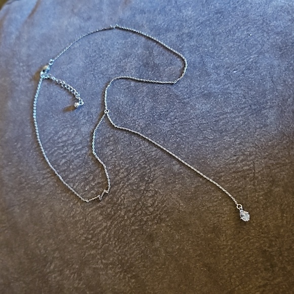 5/$25 Dainty Silvertone Lariat Crystal Drop Necklace - Picture 2 of 6